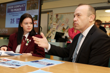 Secretary of State for Northern Ireland Chris Heaton-Harris at Ulidia Integrated College, Carrickfergus.